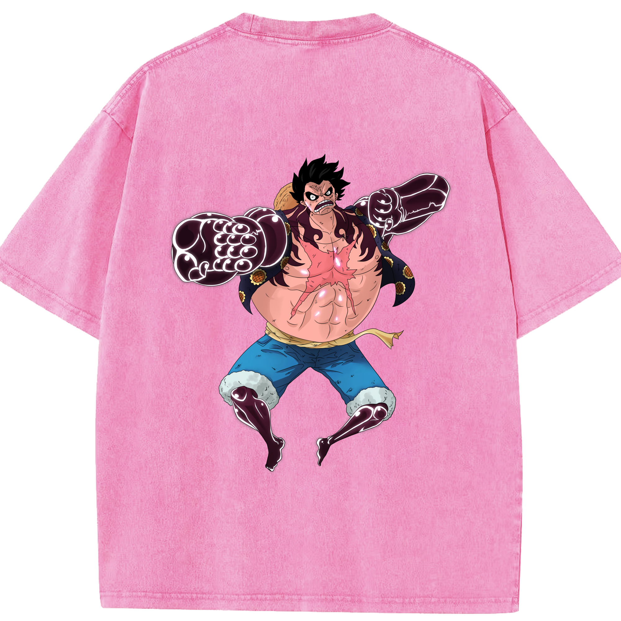 ワンピース モンキー・D・ルフィ ONE PIECE Monkey D. Luffy 綿100% ヴィンテージ風 半袖Tシャツ（背面プリント）